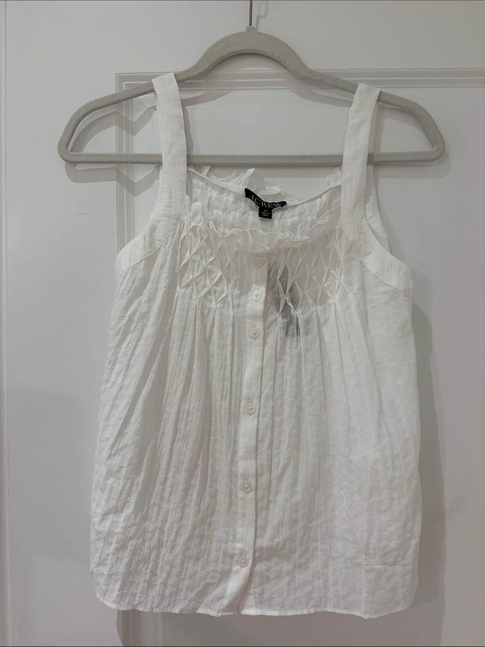 J. Crew White Smocked Button-Front Tank